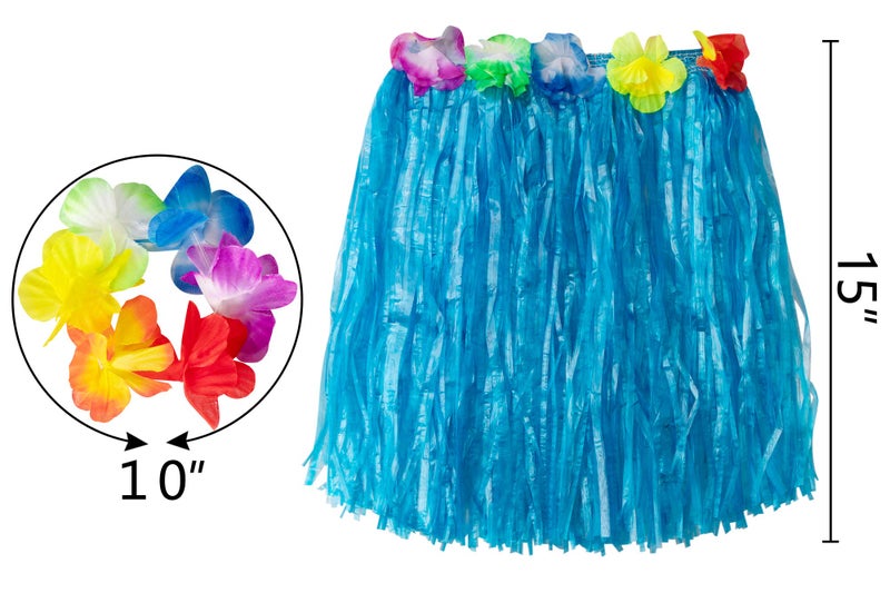 jollylife 12PCS Luau Hawaiian Grass Skirts + 12PCS Wristbands Party Decorations Hula Hibiscus Flowers Birthday Tropical Supplies - Image 3
